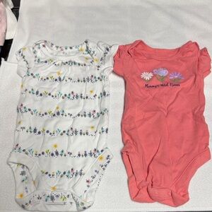 Girls Floral White One-Piece Bodysuit & Coral Pink Flower One-Piece - Pack of 2